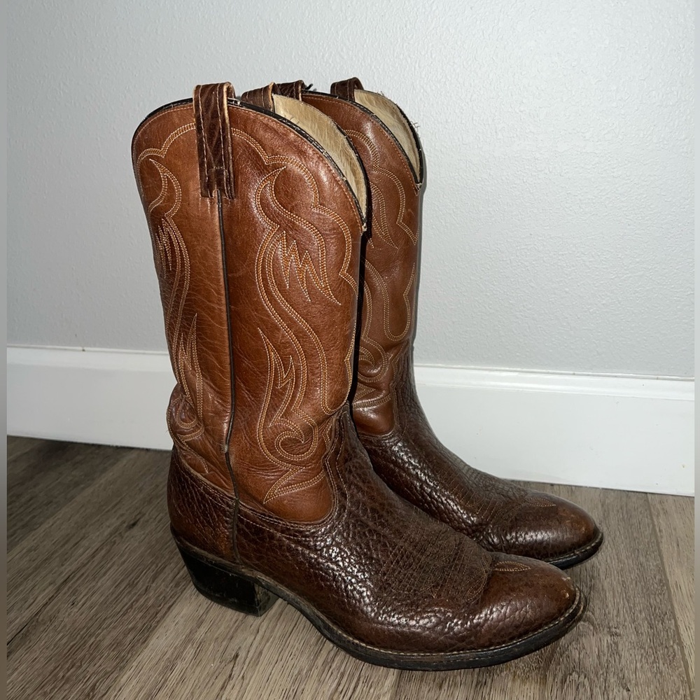 Vintage Tony Lama Cowboy Boots Leather Western Brown